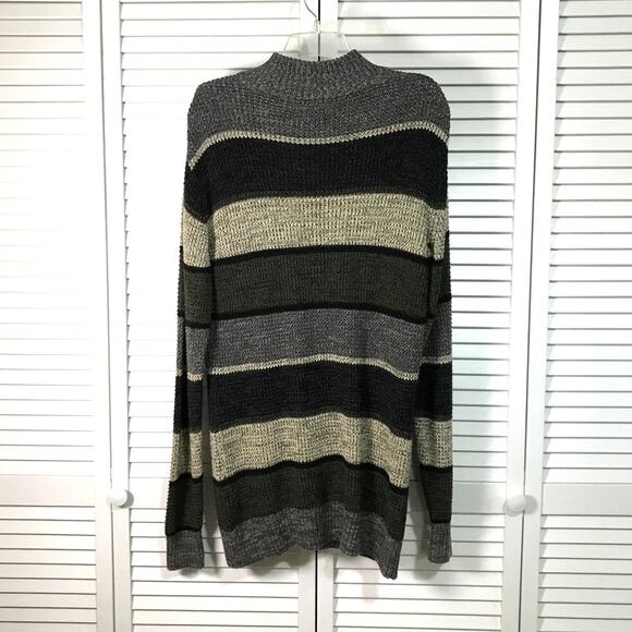 Carbon Quarter Zip Striped Cotton Knit Long Sleeve Sweater Tall XL - Picture 2 of 6